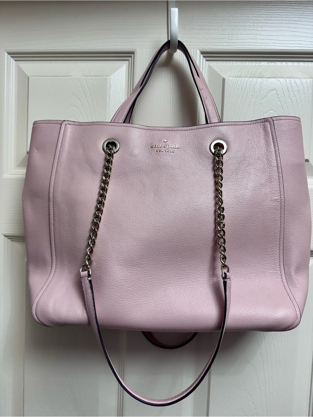 kate spade pink Leather Tote with Chain-Detail Straps - Picture 2 of 6